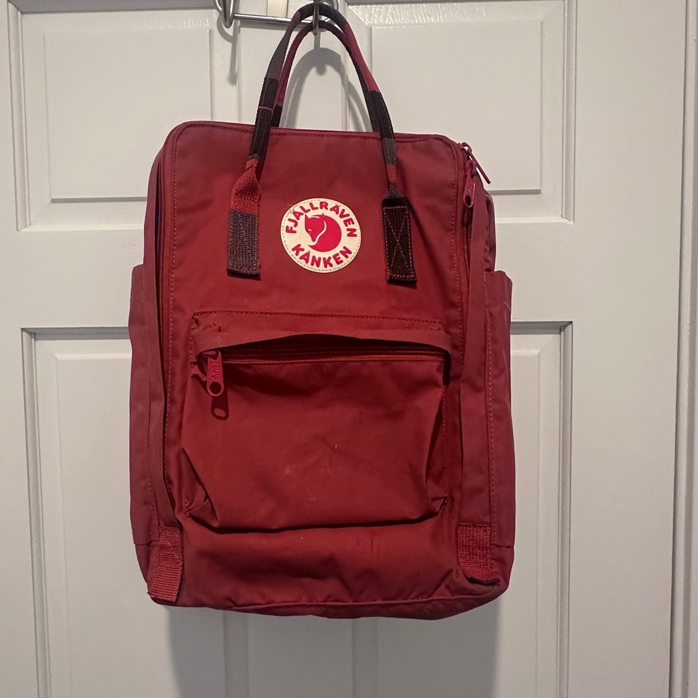 Fjallraven Kanken 15 Laptop Backpack Red Patterned Straps 27172